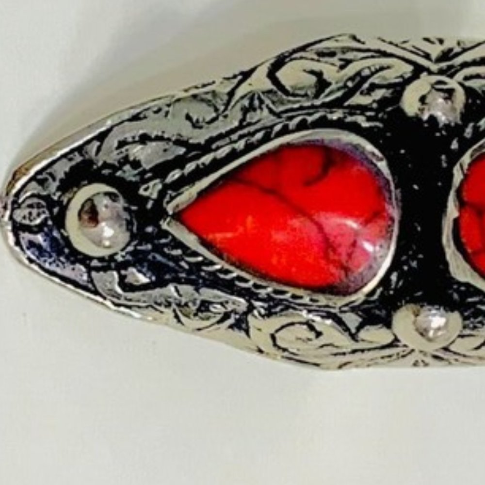 Kuchi Dual Red Stone Ring: Tribal Ethnic Bohemian Jewelry - Picture 6 of 8